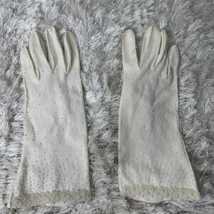 50s 60s White Gloves Pearl Embellishment OSFM